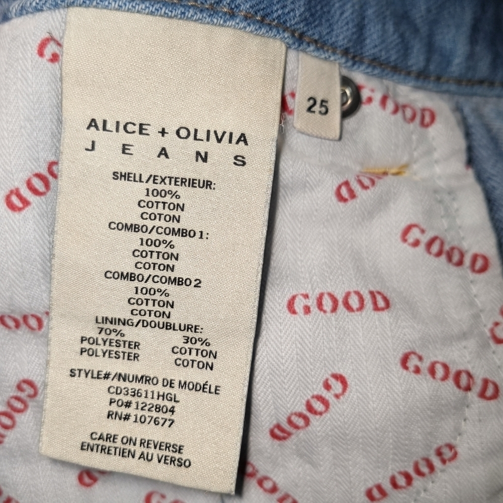 Alice + Olivia Good High Rise Patchwork Denim Happy Go Lucky Button Front Mini - Picture 8 of 8